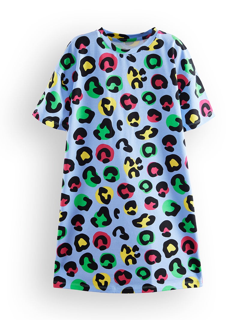 Denokids Leopard Girl Oversize Blue Dress - Image 3